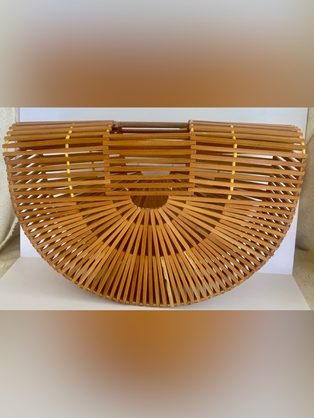 Half Moon Bamboo Wood Top Handle Bag